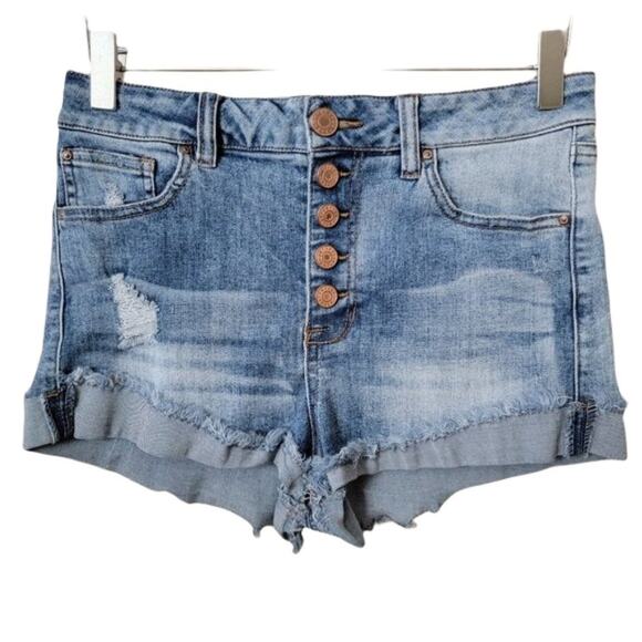 refuge Pants - Refuge Distressed Folded Cuff Denim Shorts